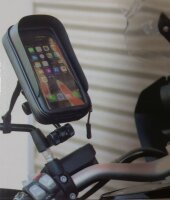 X0SG70M-72015/ 6,6" Smartphone Spiegelhalterung/ Tasche bis 6,6", wasserabweisend, Kugelgelenk, mit Reißverschluß und Folienfenster