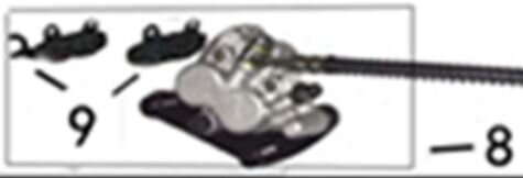 F19 B129/ Hinterer originaler Bremsbelagsatz für Tinbot F10 E-Roller, auf dem Bild mit Nr. 9 gekennzeichnet (ohne Bremskolben)