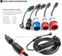 BE-PCD050/ Mobiles 32A 3-Phasen AC E-Auto Ladegerät mit 6-fach Adapter Steckersortiment, Typ2 Ladestecker, IP66,Touch- Display, Ladestrom 6A-32A, RCD TypA+ 6mA, Timer, im Koffer