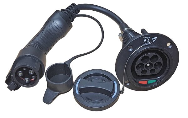 Adapter Typ1 Stecker auf Typ2 Buchse, 16A und 32A geeignet, Adapter um Typ2 Kabel Ladestation mit Typ1 E-Auto zu verbinden, 0,2m Kabel