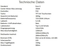 TB-RS1 E-Motorrad (125er), 120km/h, Akku 8,64kWh (72V/ 120Ah), max. Leistung 35kW, Typ2 AC-Ladebuchse, Reichweite bis zu 200km,ABS, L3e, ohne Überführungskosten
