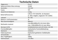 TB-F8 E-Roller (125er), 80km/h, Akku 7,92kWh (72V/110Ah), Leistung max. 6,8KW, Reichweite max 200km/  150km bei 80km/h, CBS Bremse, 160kg Zuladung, ohne Überführungskosten