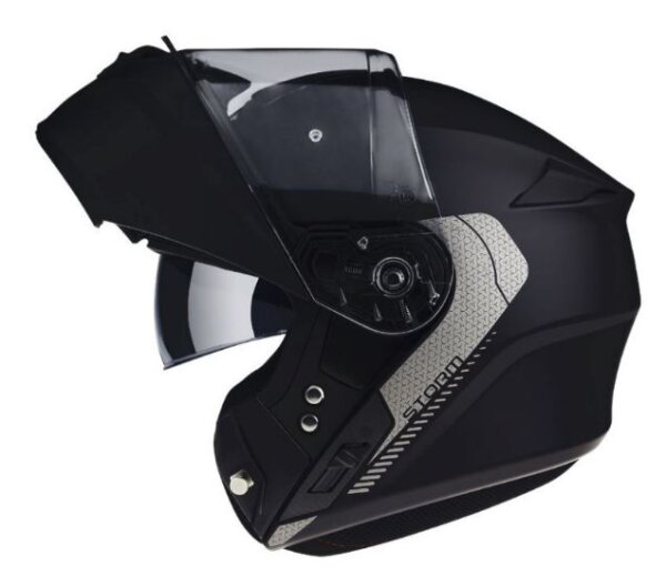 Klapphelm Storm SV mit integrierter Sonnenblende und großem Visier - kratzfest, Farbe titan grau matt, Gr. XL, Sicherheits Ratschenverschluß, Kinnteil hochklappbar, ECE 2205, leicht, gut belüftet